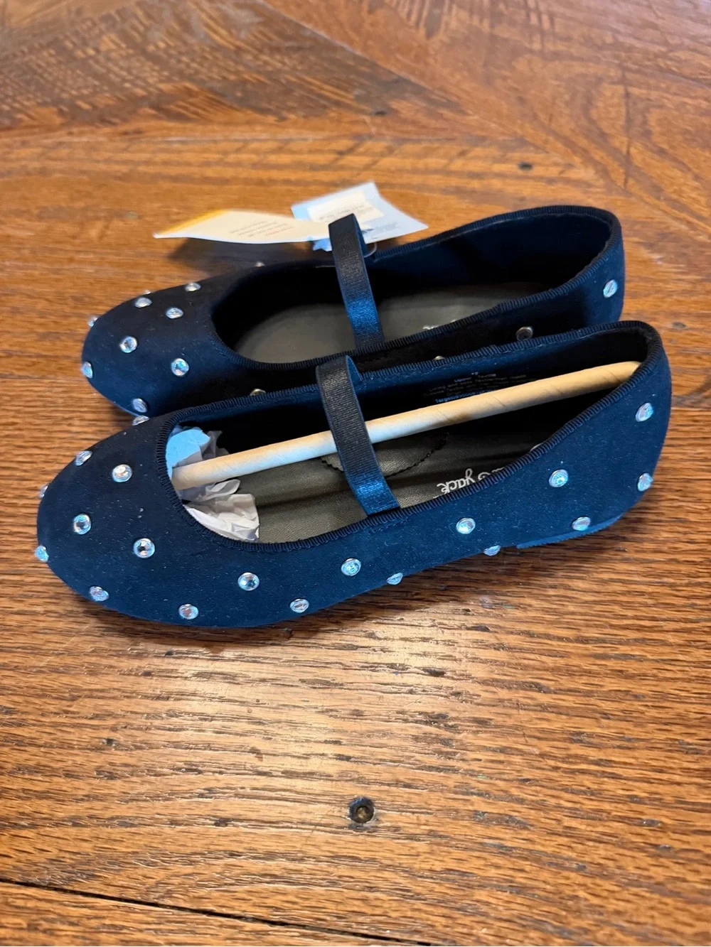 Girls black Mary Jane Flats with Gem Accents sz 12